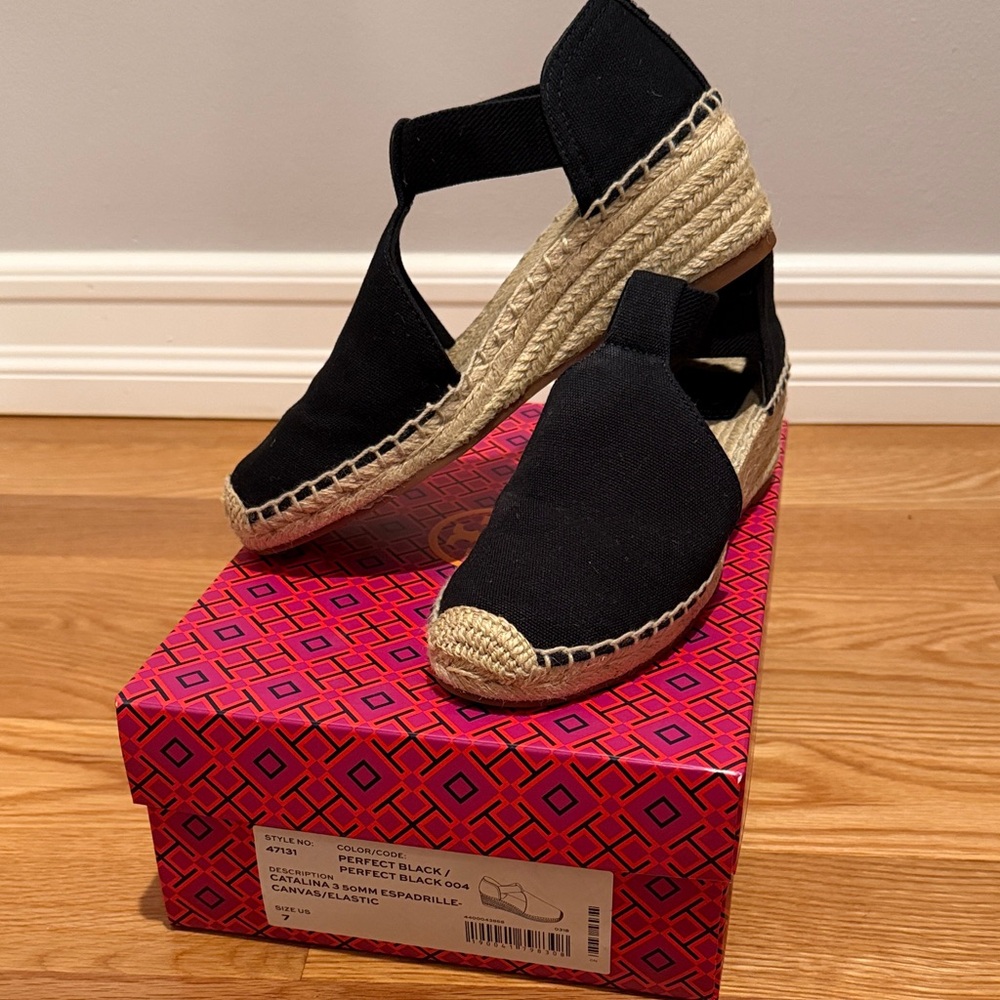 Tory Burch Catalina 3 50mm Espadrille- Women's Black Canvas Espadrille Wedges